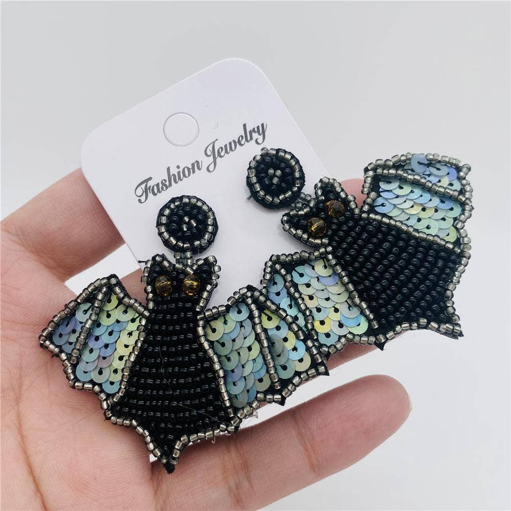 sequin bat earrings halloween beaded