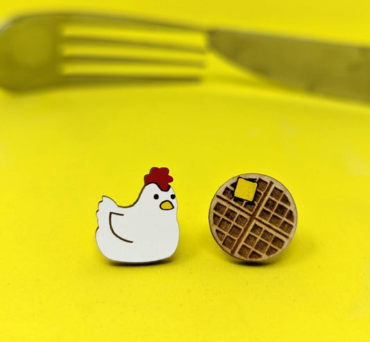 Chicken & Waffles Wooden Stud Earrings