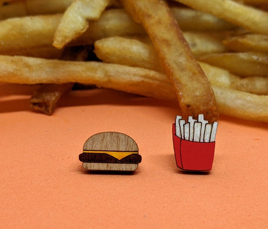 burger and fries stud earrings