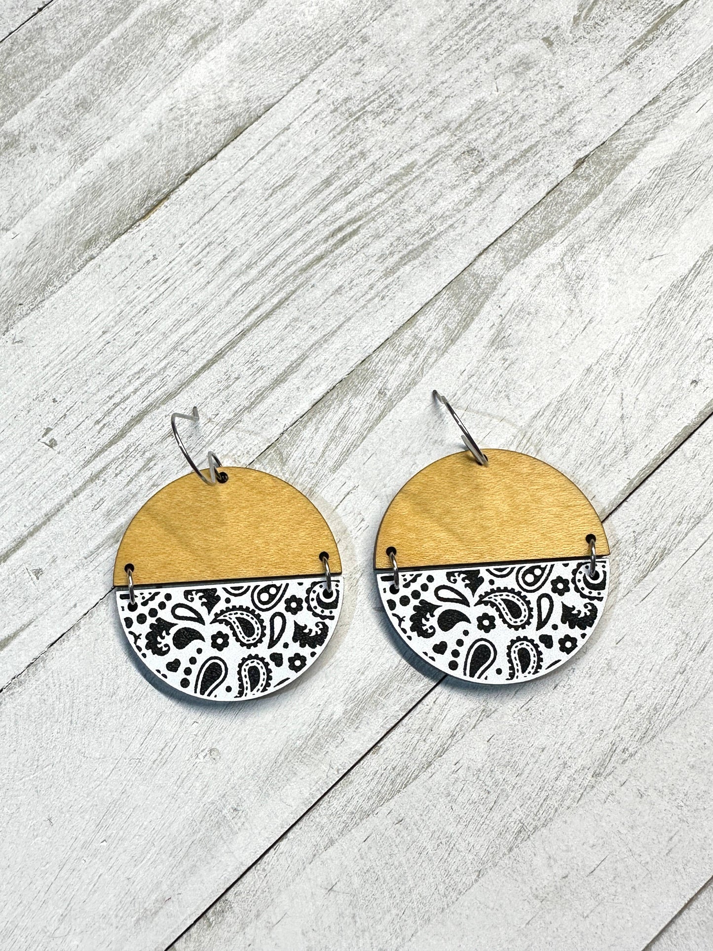 White Bandana Circle Earrings