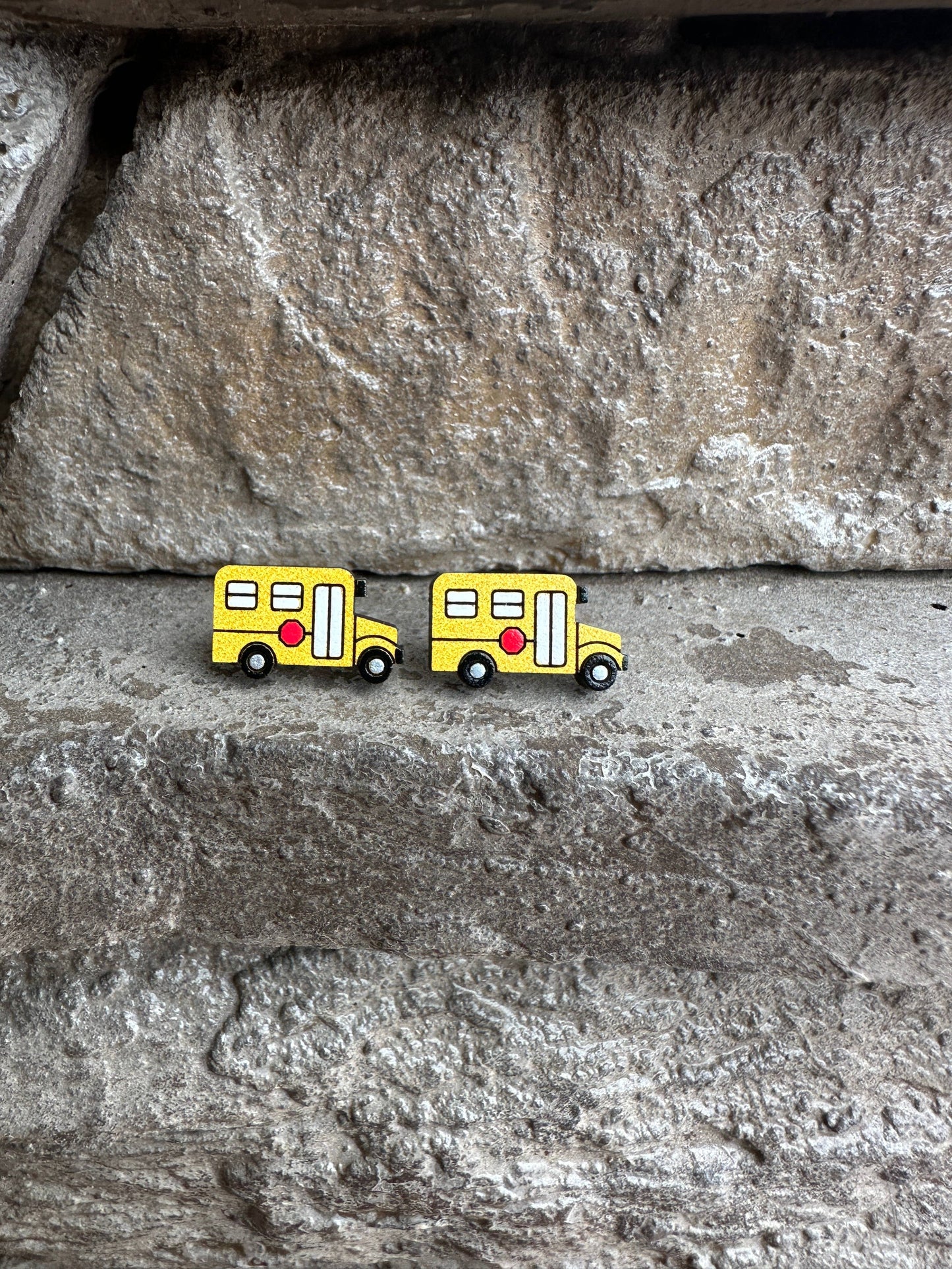 School Bus Wooden Earrings