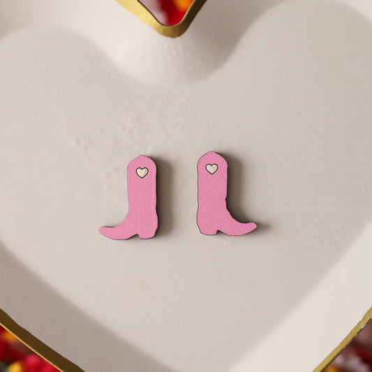 Pink Cowboy Boot Stud Earrings