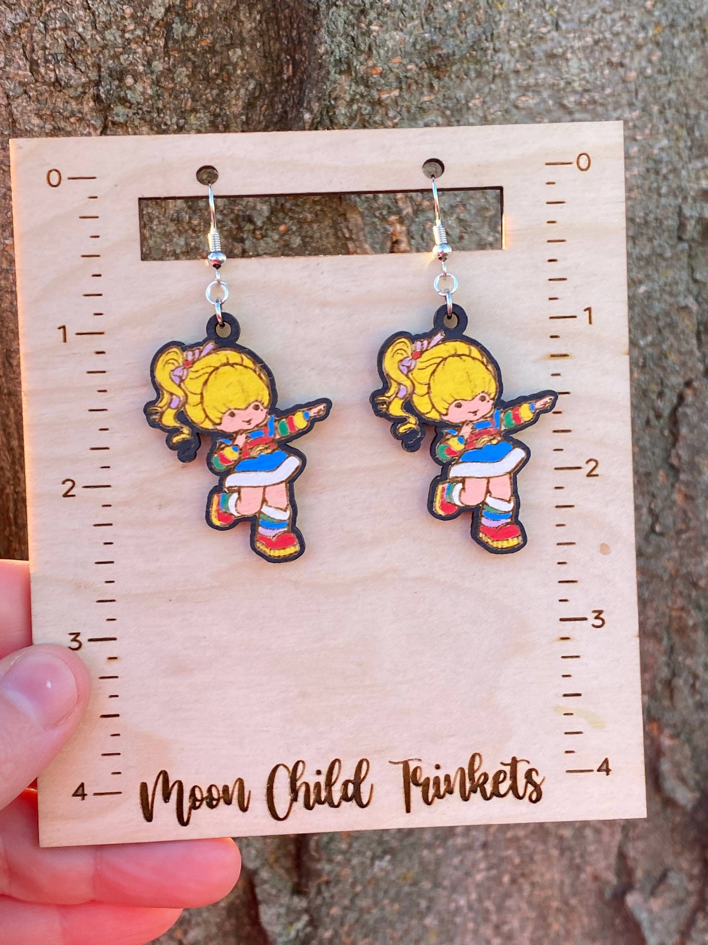 Wooden Rainbow Brite Earrings