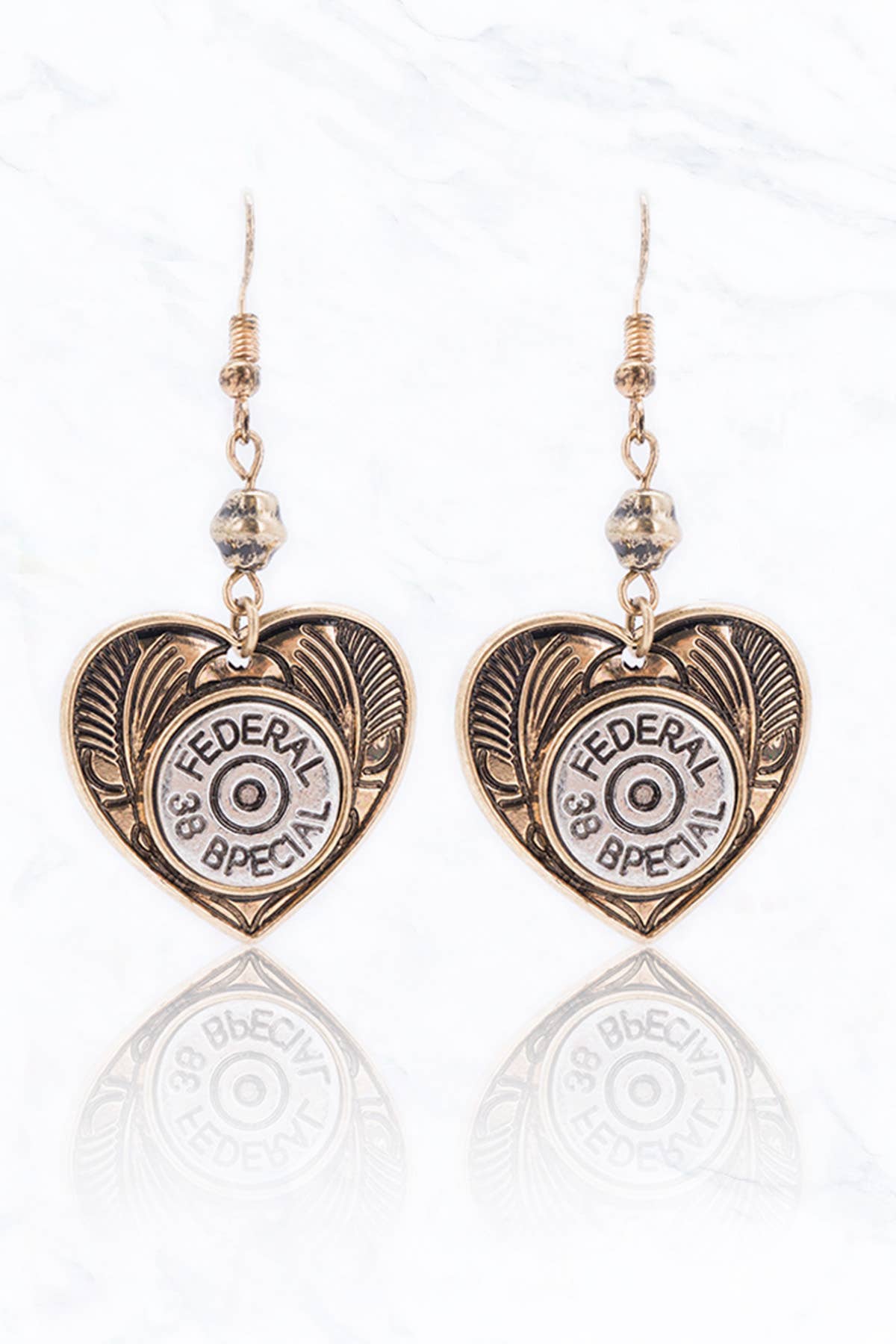 Bullet Dangle Earrings in a Heart Shape