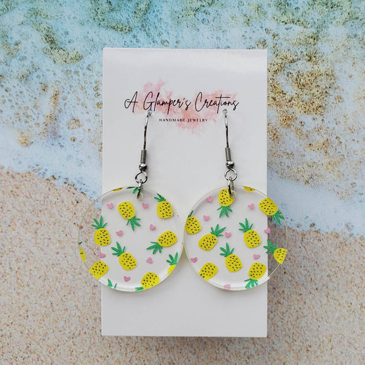 Pineapple Print Circle Earrings