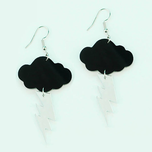 Black Cloud & Silver Lightning Bolt Earrings