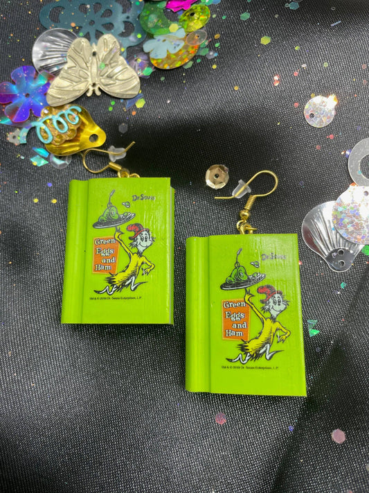 Green Eggs & Ham Book Eraser Earrings