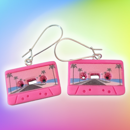 Mini Pink Cassette Tape Earrings