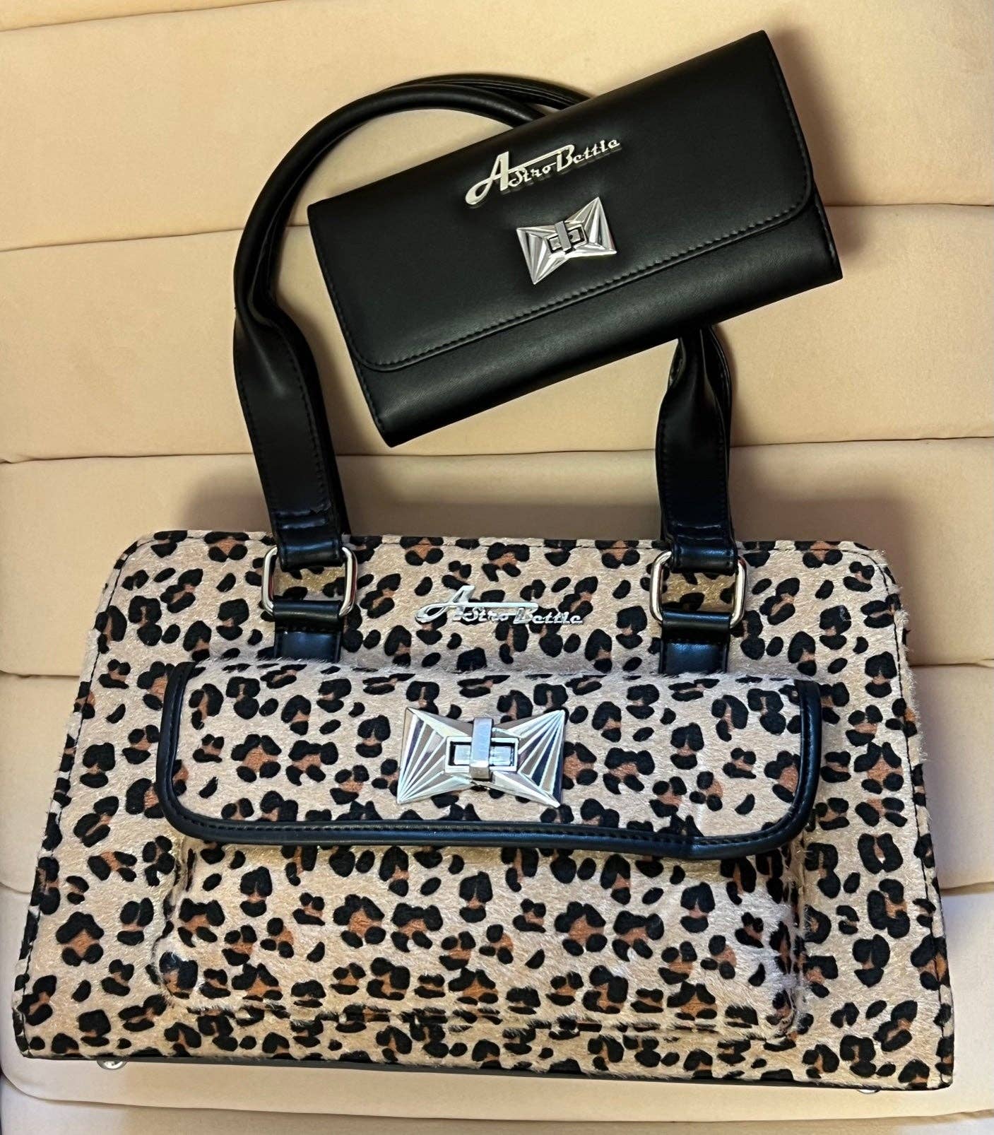 Brown Leopard Purse with Matte Black Wallet