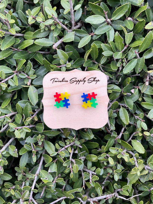 autism awareness puzzle piece earrings