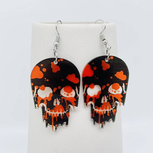 blood splatter black skull earrings