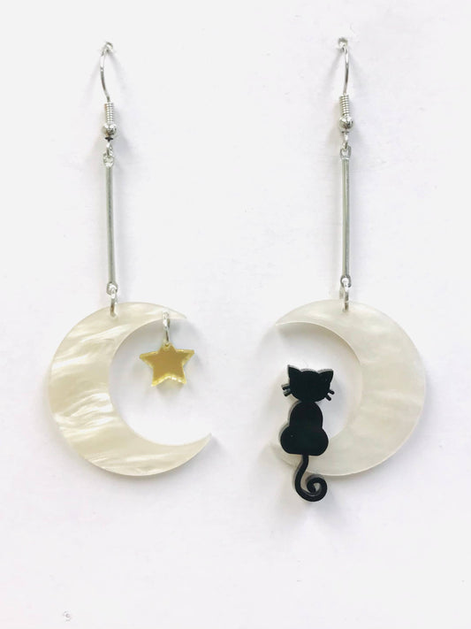 black cat and moon earrings halloween