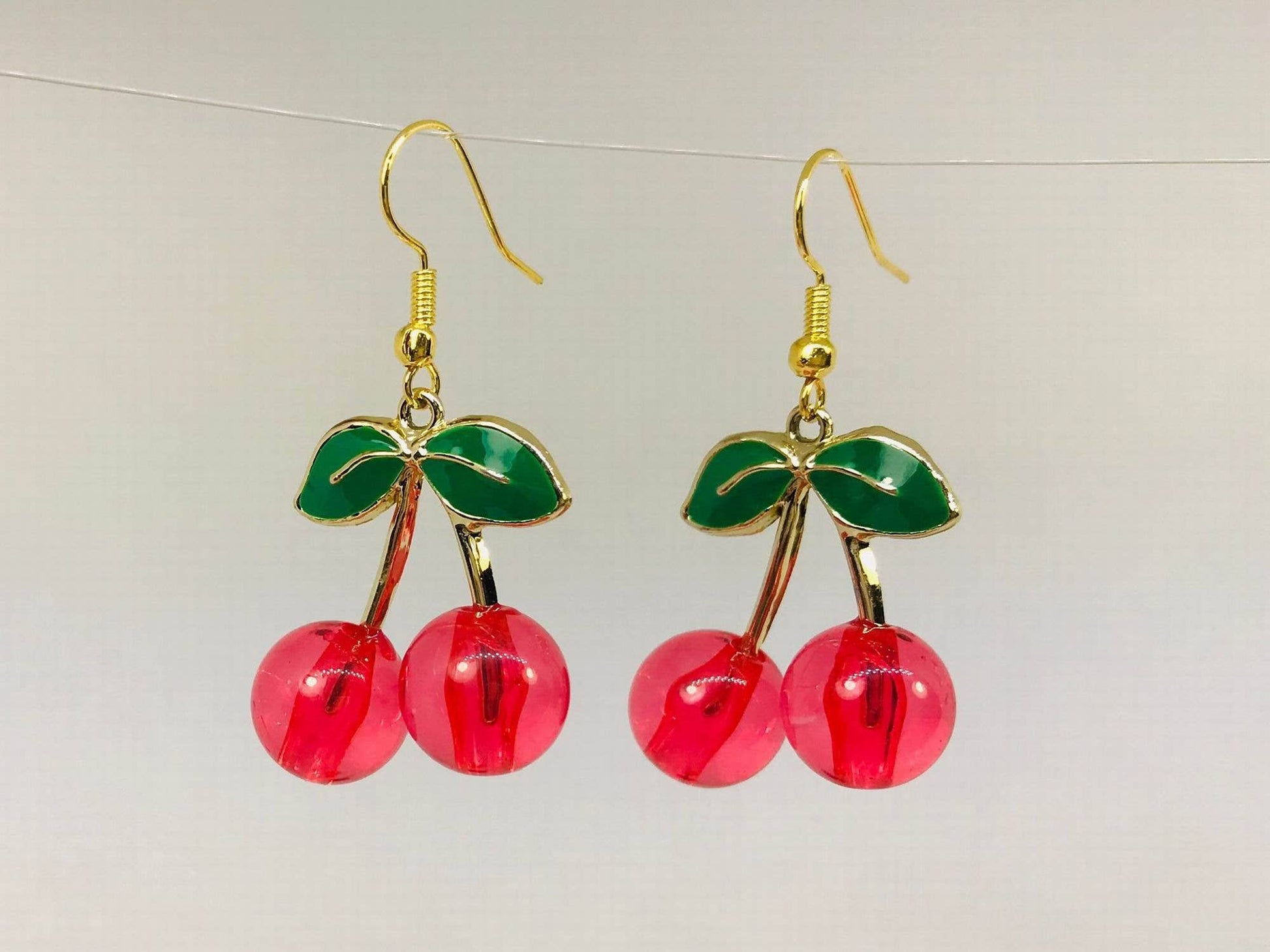 Acrylic Red Enamel Cherry Earrings