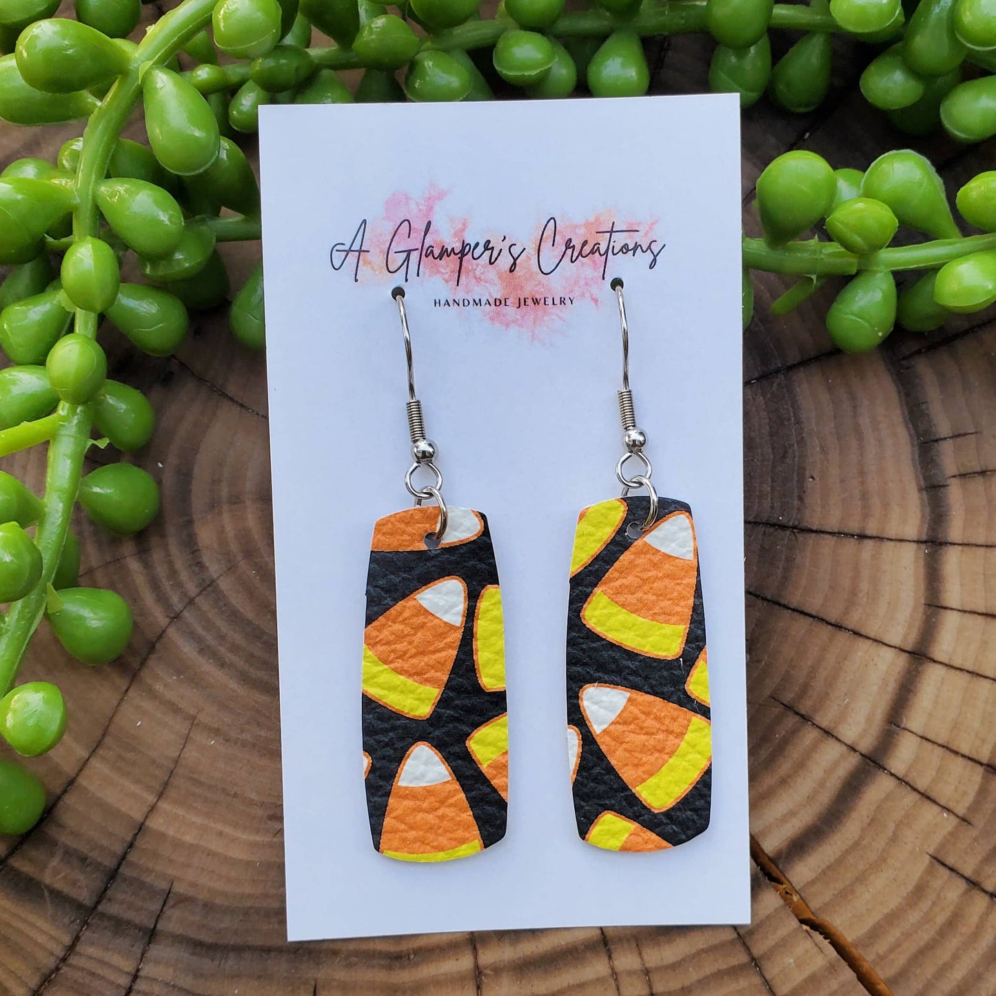 rectangle candy corn leather earrings