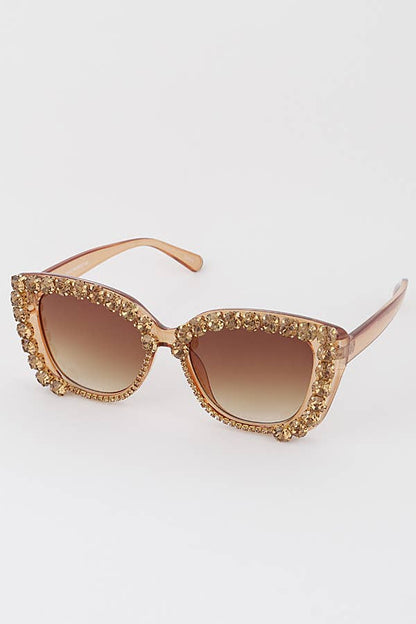jeweled square gem children's sunglasses brown