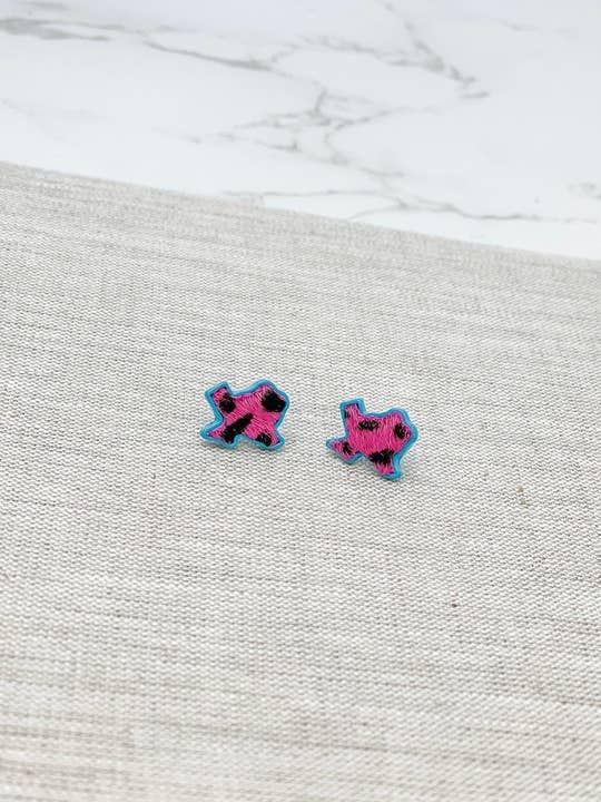 Hot Pink Leopard Texas Stud Earrings Front