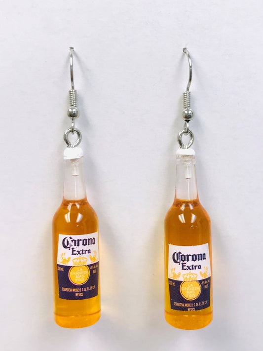 Corona Beer Bottle Earrings Up Close