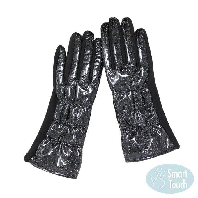 Glittery Shiny Padded Smart Gloves Black