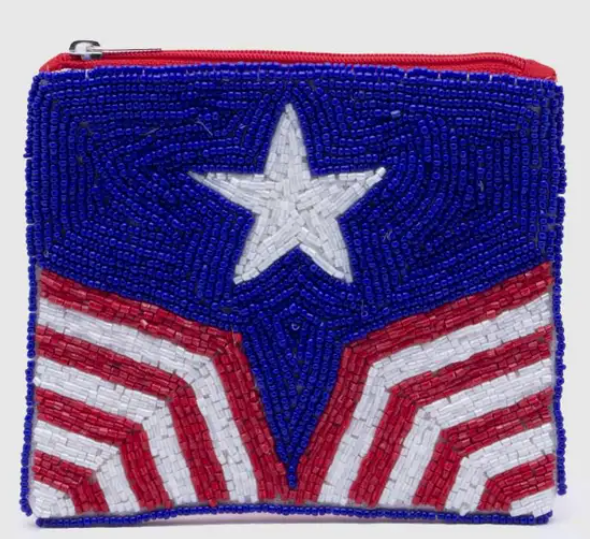 American Flag Beaded Coin Purse