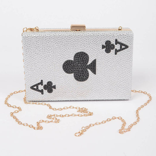 ace of clubs bedazzled purse clutch front