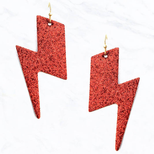 Red Glitter Lightning Bolt Earrings