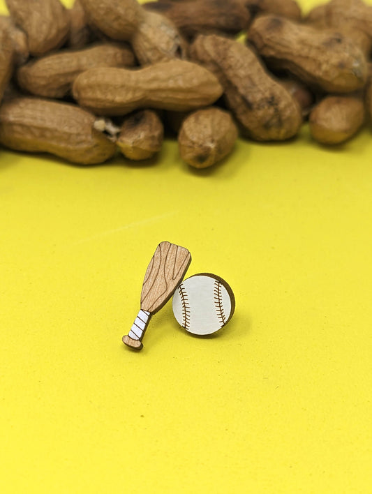 baseball and bat earrings studs