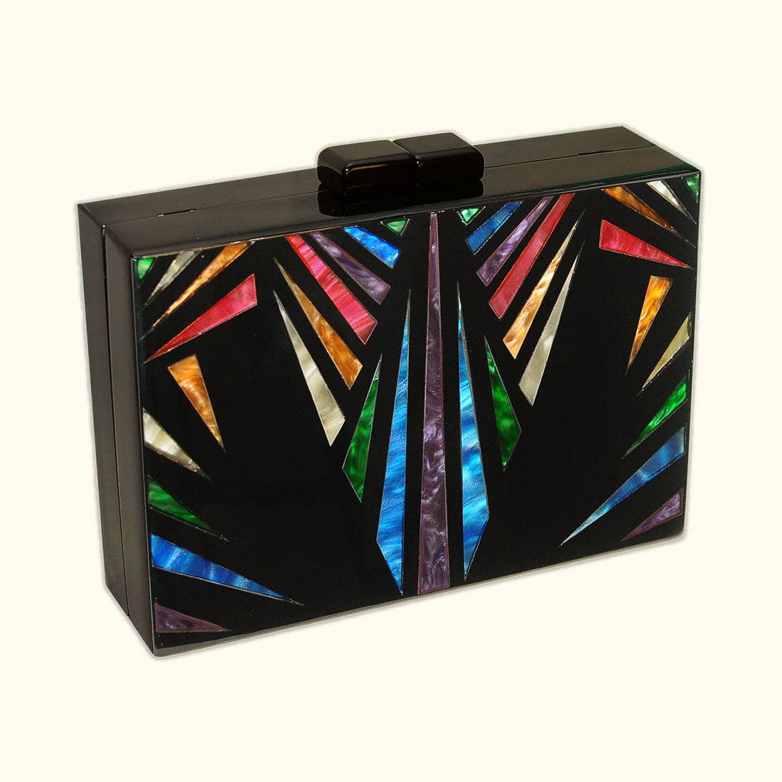 Art Deco Rainbow & Black Cyndi Clutch Front