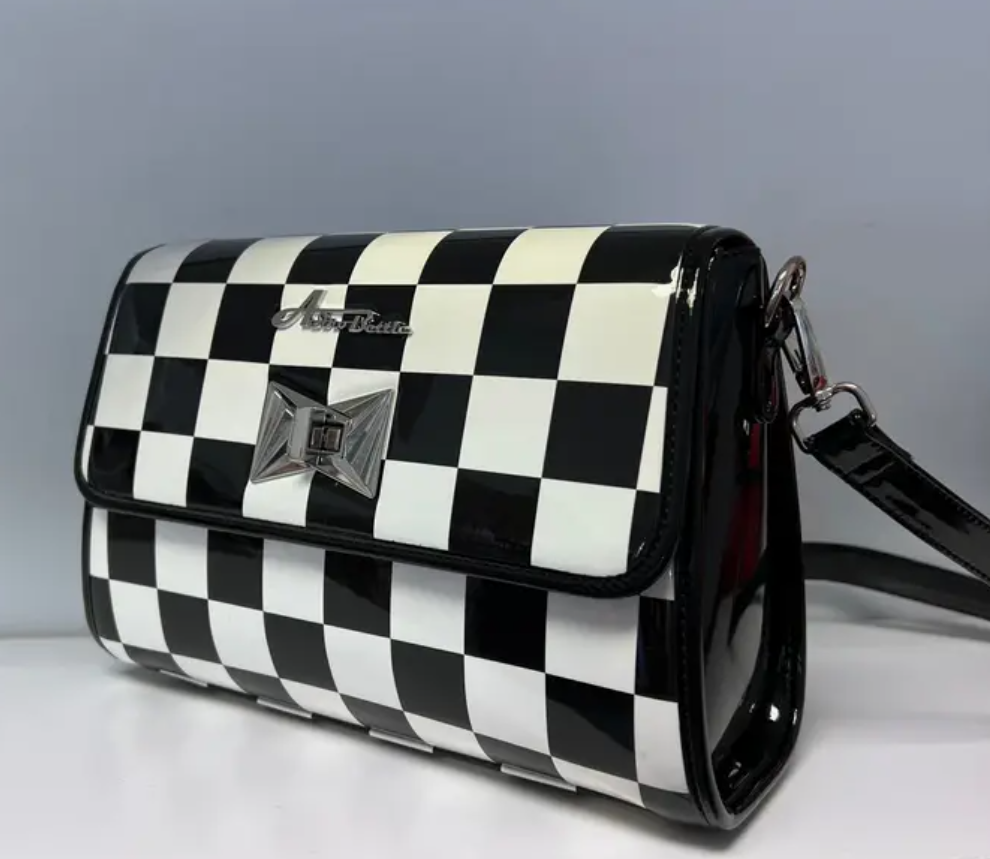 Black and White Checkered Purse Side