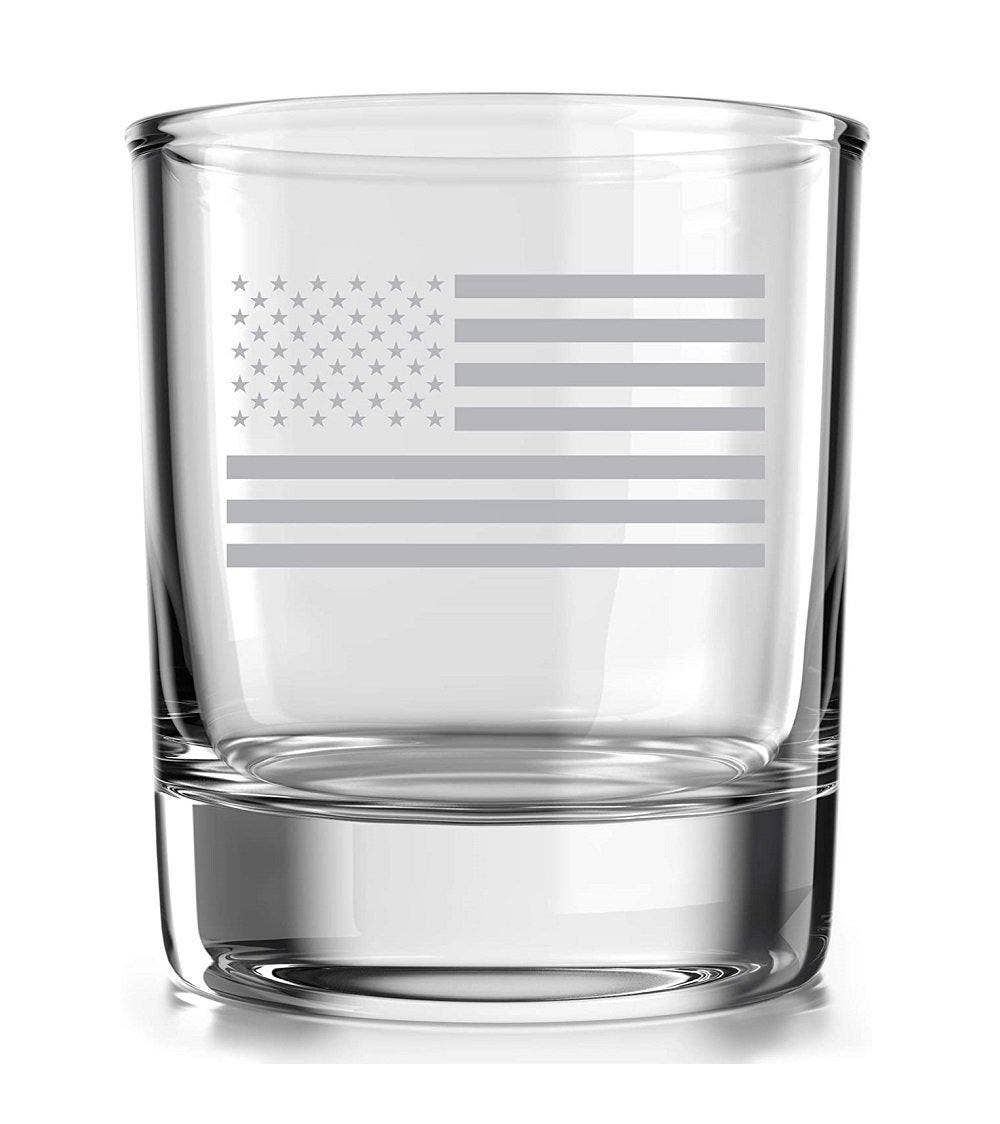 Old Fashioned Whiskey Glass - Etched American Flag