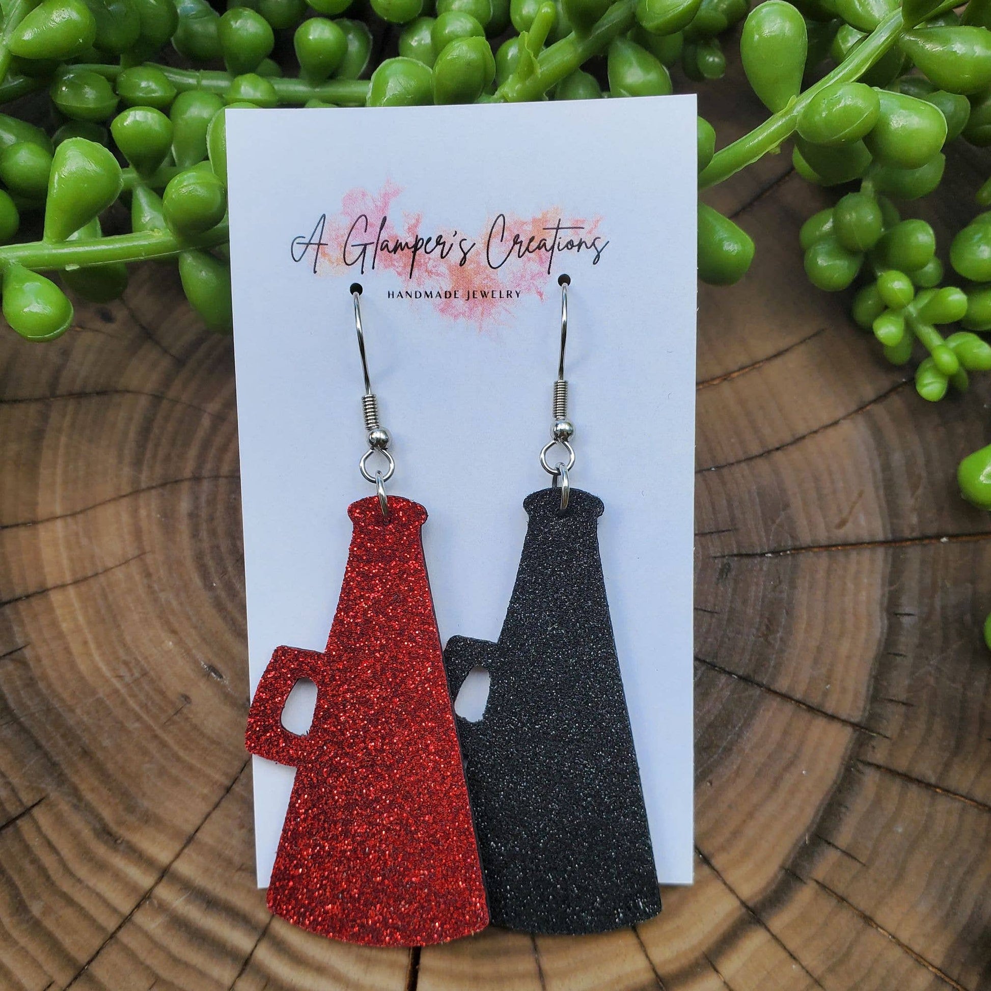 black and red cheer megaphone earrings