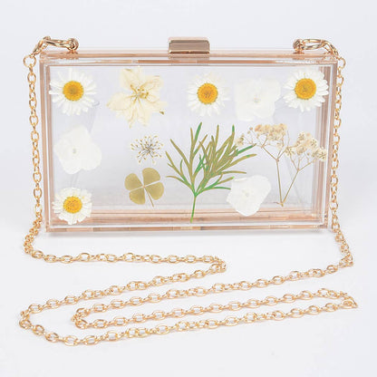 Clear Pressed Flower Purse Front White