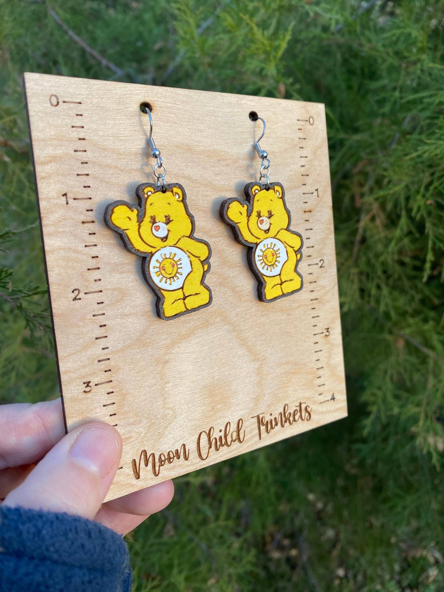 Wooden Care Bear Earrings