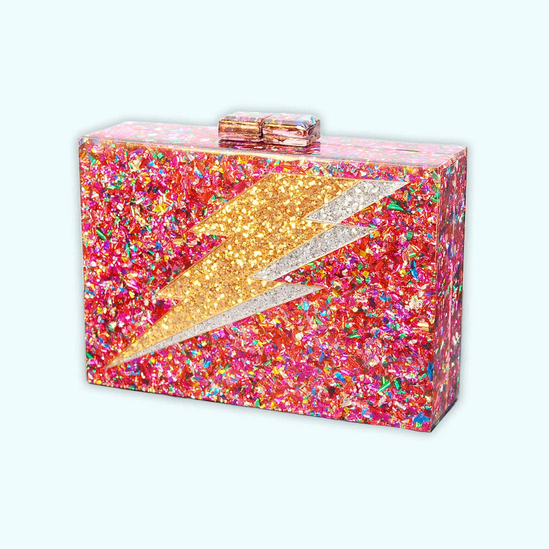 Pink Rainbow Confetti Lightning Bolt Clutch