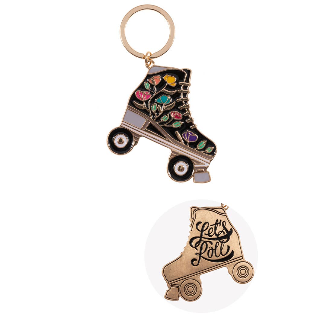 Floral Roller Skate Keychain Black