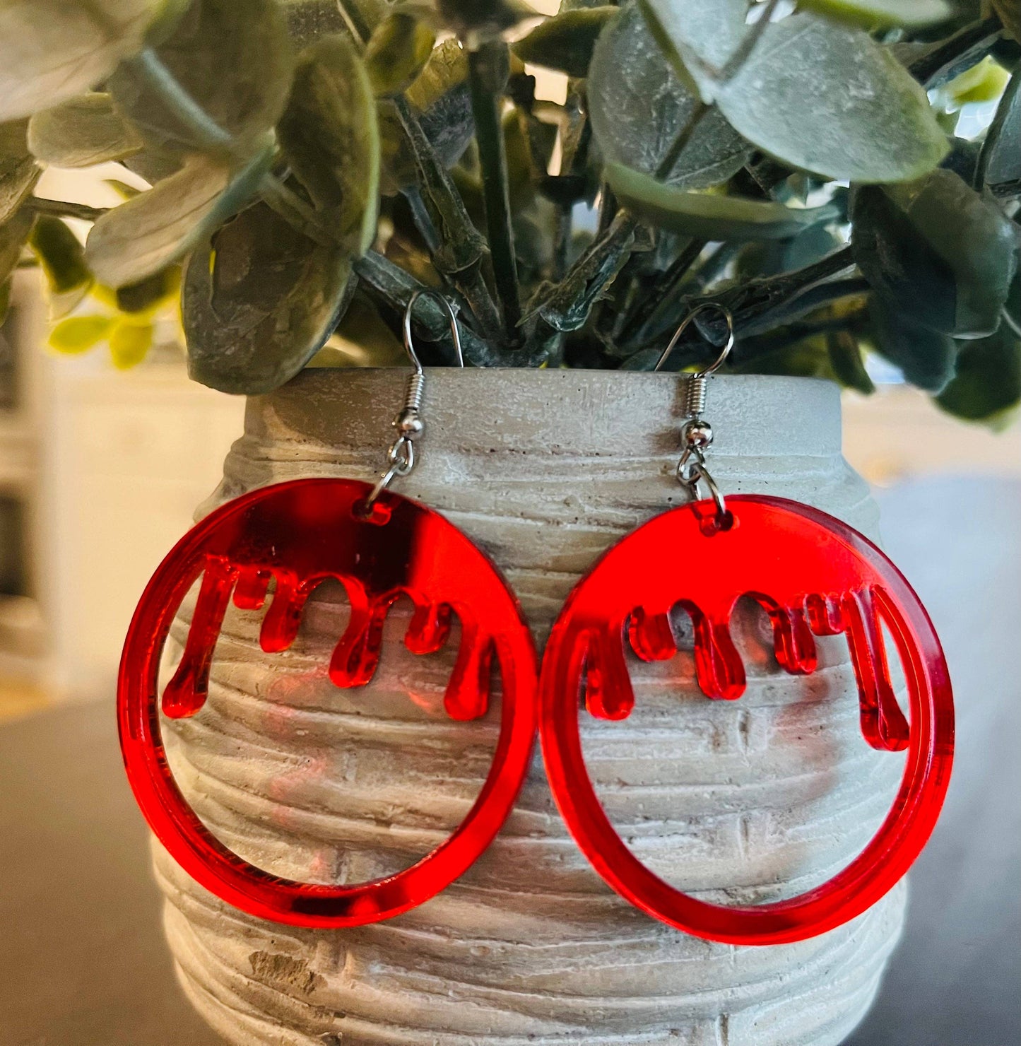 dripping blood circle earrings