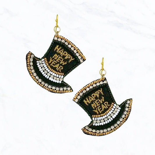 New Year Top Hat Beaded Earrings