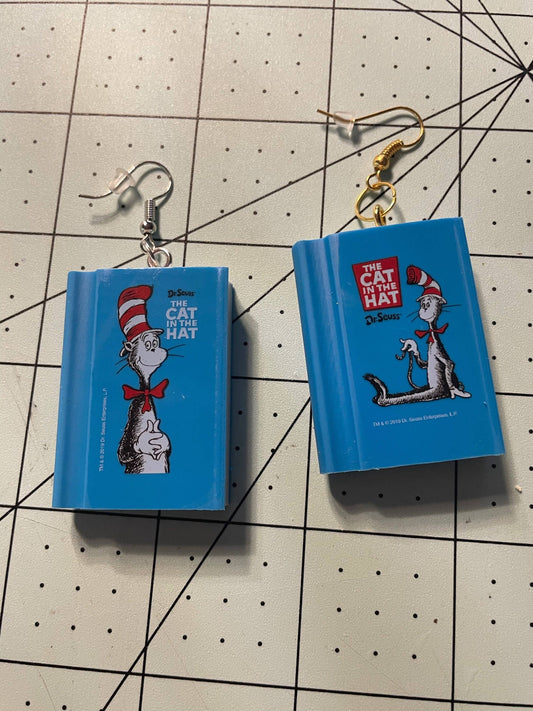 Cat in the Hat Book Eraser Earrings