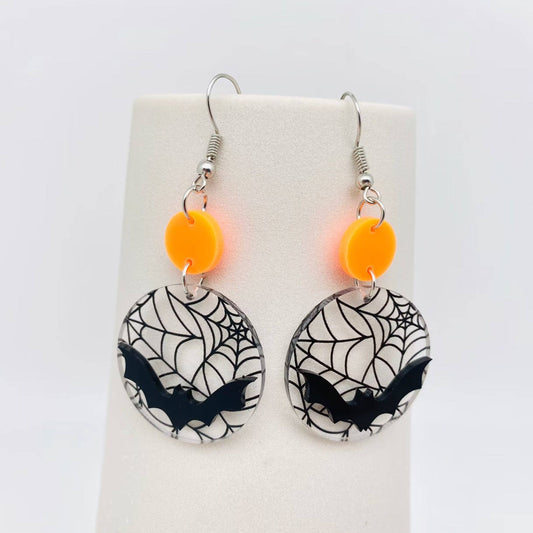 orange bat halloween earrings