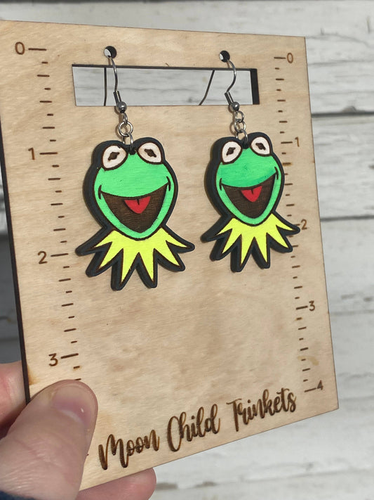 Wooden Kermit Earrings