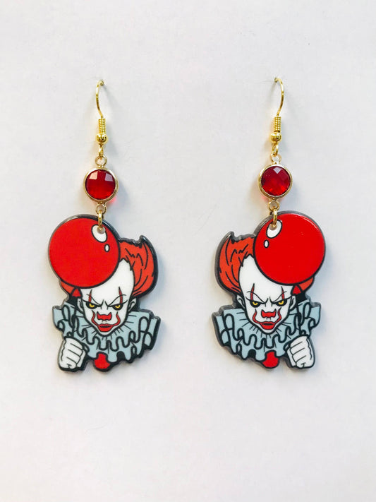 pennywise earrings with red jewel