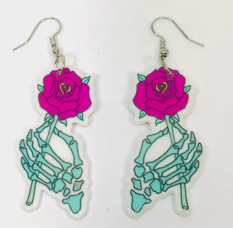 Skeleton Rose Earrings