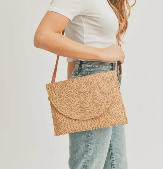 Straw Clutch/Purse on Model