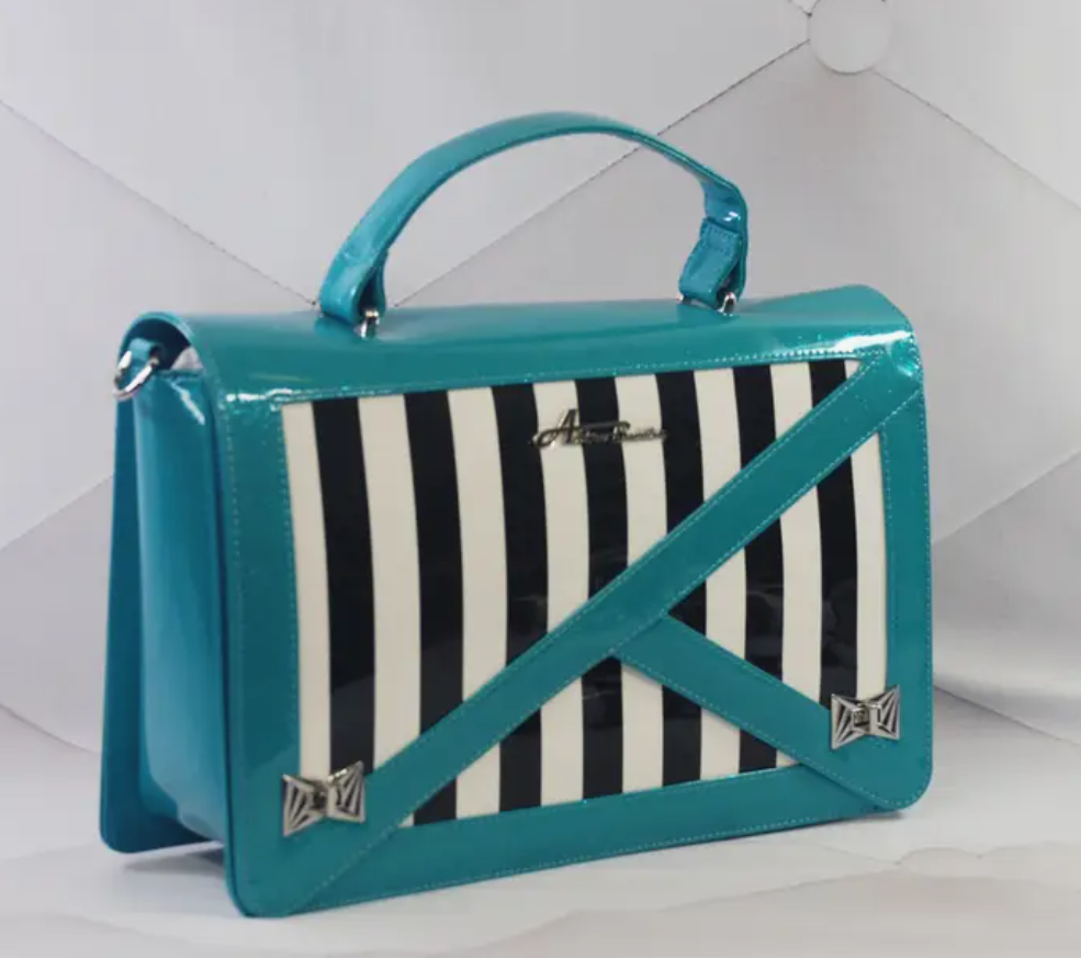 Black and White Striped Purse Turquoise